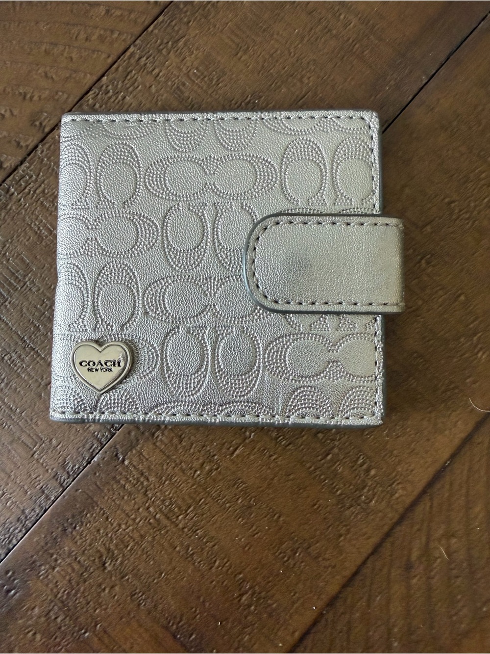 Coach Silver Signature Compact Snap Mirror EUC